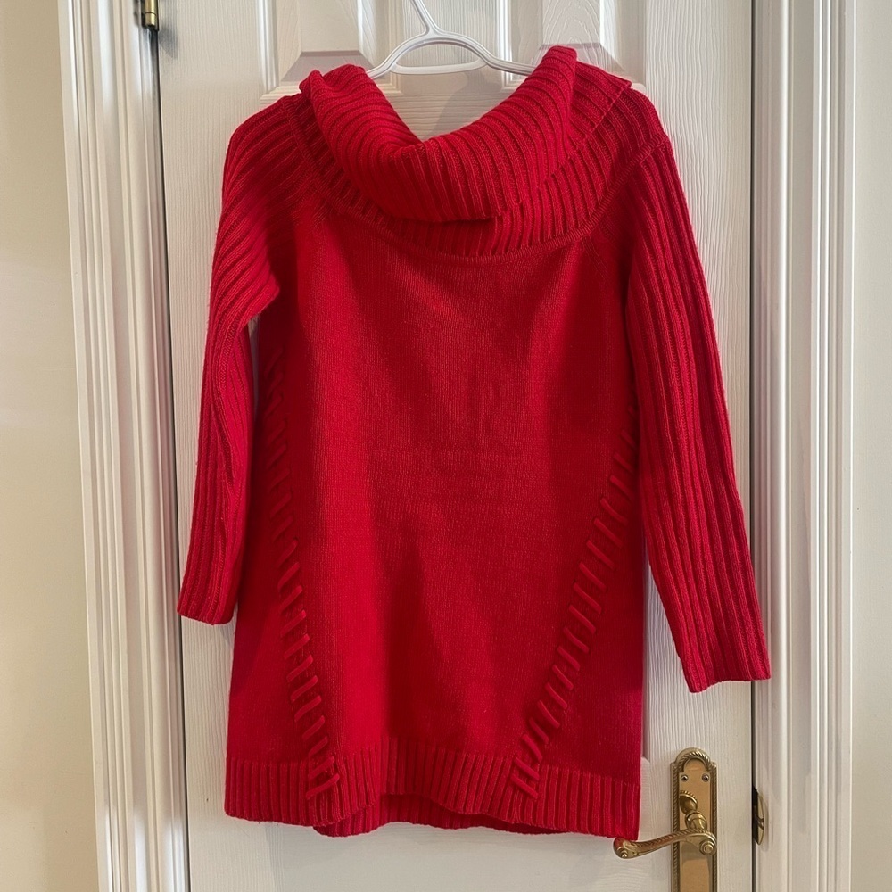 Red cowl neck knit sweater